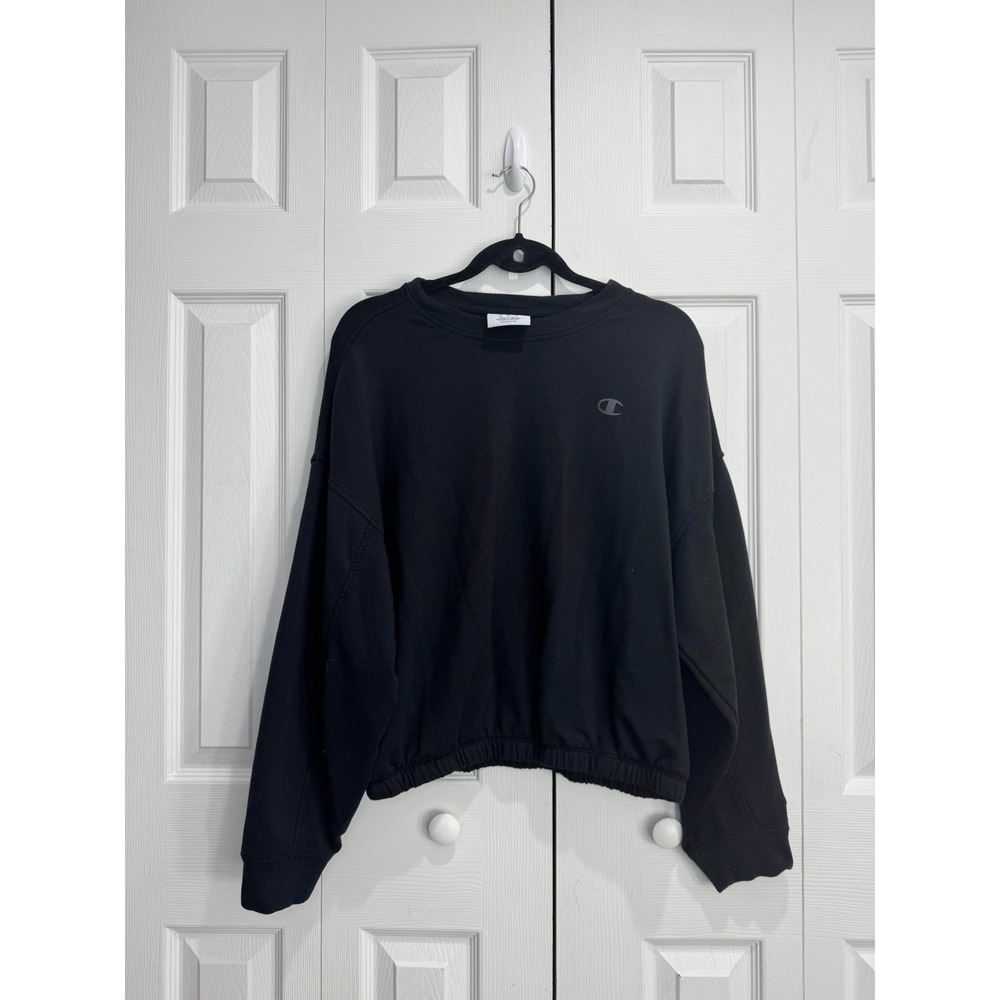 Champion Elastic Sweatshirt Women's Large Black Crewneck Long Sleeve Pullover